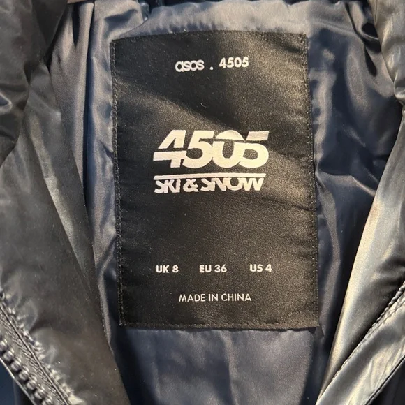 ASOS Navy Belted Ski Suit w/ Faux Fur Hood - Picture 3 of 12